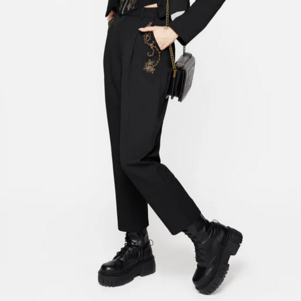 NEW Disturbia Vanitas Thorn Embroidered Tapered, US 2 Black Goth Vibe